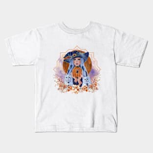 Halloween pumpkin time witch art by Renee Lavoie Kids T-Shirt